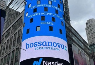 Bossanova estampa marca no telão da Nasdaq no início de março, quando atingiu 1 mil startups investidas (Reprodução/LinkedIn)